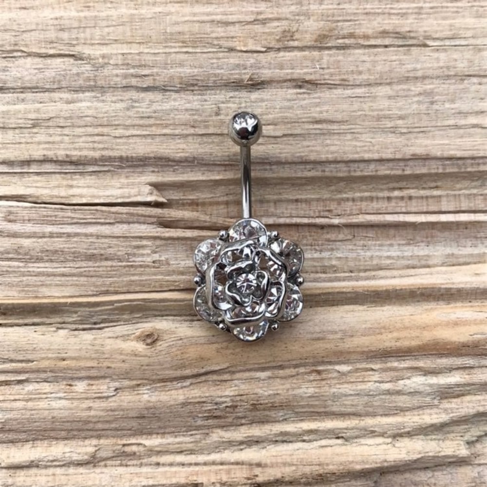 Silver‎ Flower Belly Button Ring